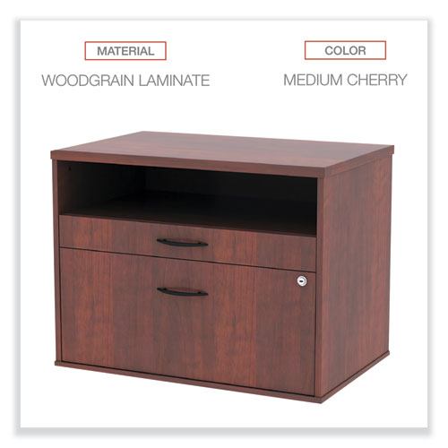 Picture of Alera Open Office Desk Series Low File Cabinet Credenza, 2-Drawer: Pencil/File, Legal/Letter, 1 Shelf,Cherry,29.5x19.13x22.88