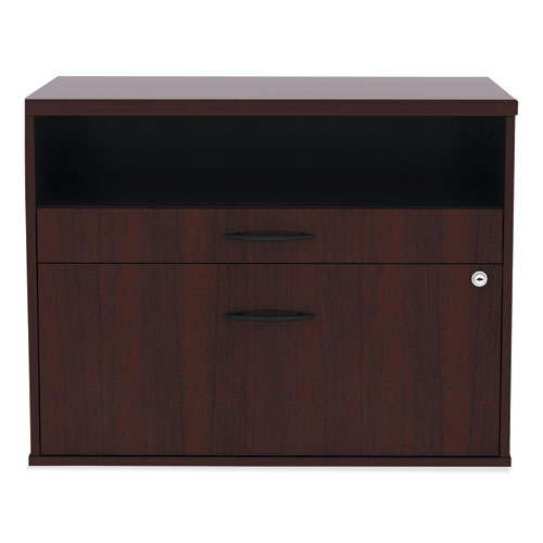 Picture of Alera Open Office Desk Series Low File Cabinet Credenza, 2-Drawer: Pencil/File,Legal/Letter,1 Shelf,Mahogany,29.5x19.13x22.88