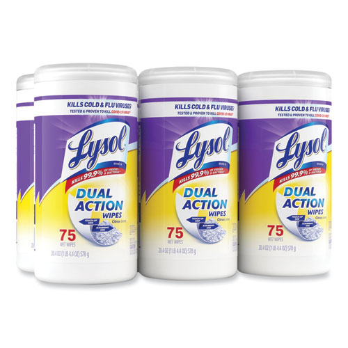 Picture of Dual Action Disinfecting Wipes, 1-Ply, 7 x 7.5, Citrus, White/Purple, 75/Canister