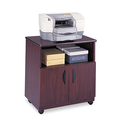 Picture of Mobile Machine Stand, Open Compartment, Engineered Wood, 3 Shelves, 200 lb Capacity, 28" x 19.75" x 30.5", Mahogany