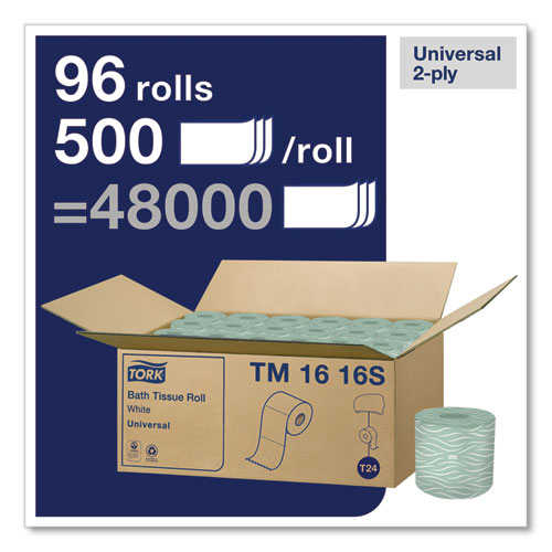 Picture of Universal Bath Tissue, Septic Safe, 2-Ply, White, 500 Sheets/Roll, 96 Rolls/Carton