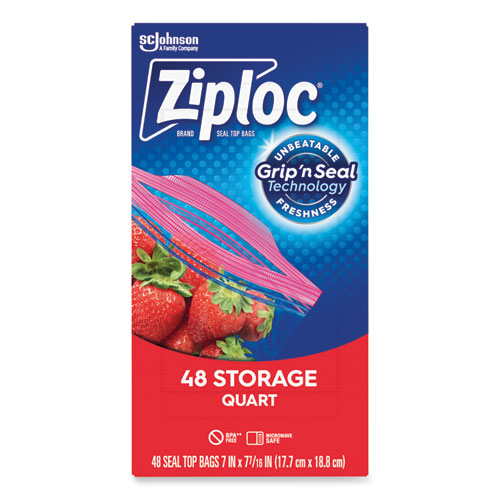 Picture of Double Zipper Storage Bags, Triple System Seal, Quart, 9.63" x 8.5", Clear, 9/Carton