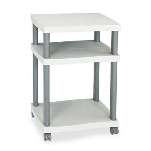 Picture of Wave Design Deskside Printer Stand, Plastic, 3 Shelves, 20" x 17.5" x 29.25", White/Charcoal Gray