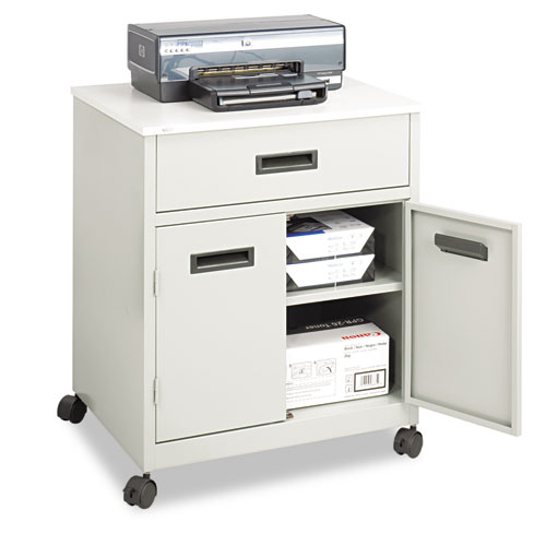 Picture of Steel Machine Stand with Pullout Drawer, Engineered Wood, 3 Shelves, 1 Drawer, 25" x 20" x 29.75", Gray