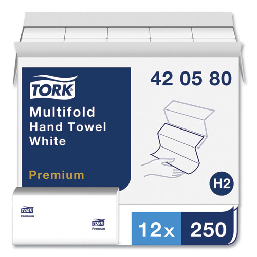 Picture of Premium Multifold Towel, 1-Ply, 9 x 9.5, White, 250/Pack, 12 Packs/Carton