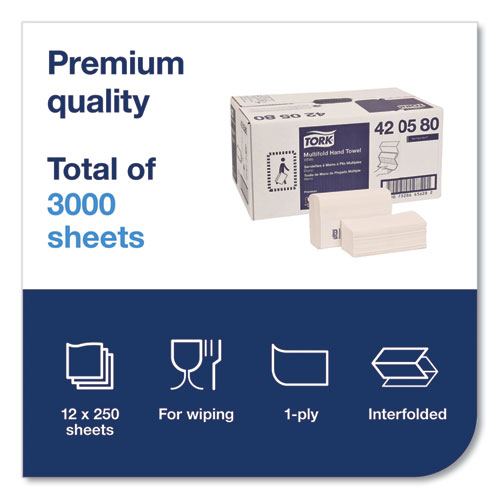 Picture of Premium Multifold Towel, 1-Ply, 9 x 9.5, White, 250/Pack, 12 Packs/Carton