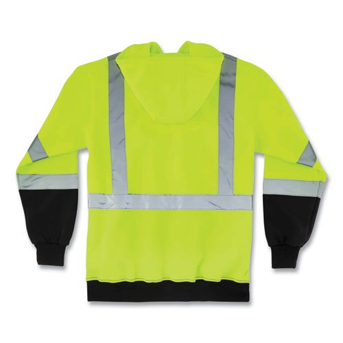 Picture of GloWear 8373 Hi-Vis Class 3 Hooded Sweatshirt with Black Bottom, Polar Fleece, Lime, X-Large