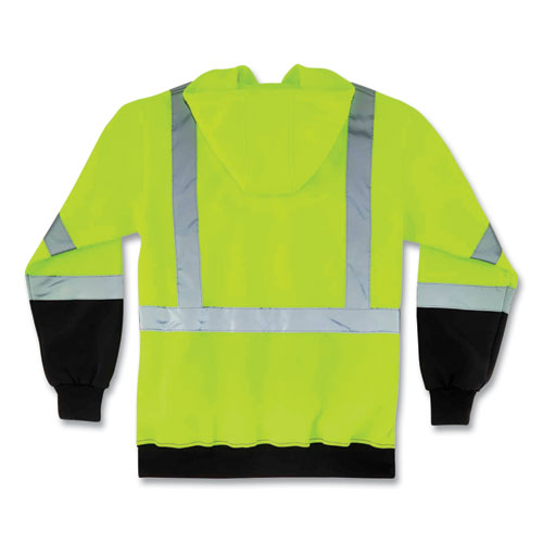 Picture of GloWear 8373 Hi-Vis Class 3 Hooded Sweatshirt with Black Bottom, Polar Fleece, Lime, Large