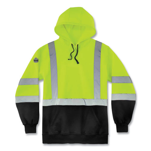 Picture of GloWear 8373 Hi-Vis Class 3 Hooded Sweatshirt with Black Bottom, Polar Fleece, Lime, X-Large