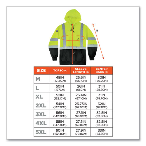 Picture of GloWear 8373 Hi-Vis Class 3 Hooded Sweatshirt with Black Bottom, Polar Fleece, Lime, Medium