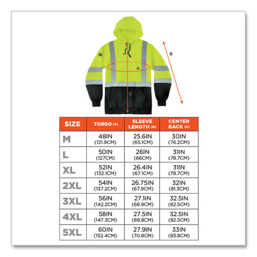 Picture of GloWear 8373 Hi-Vis Class 3 Hooded Sweatshirt with Black Bottom, Polar Fleece, Lime, 2X-Large
