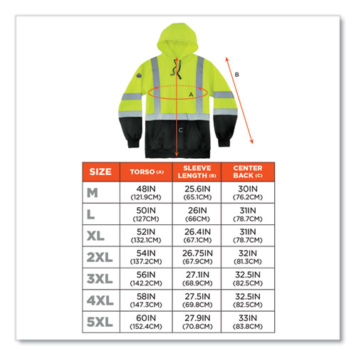 Picture of GloWear 8373 Hi-Vis Class 3 Hooded Sweatshirt with Black Bottom, Polar Fleece, Lime, X-Large