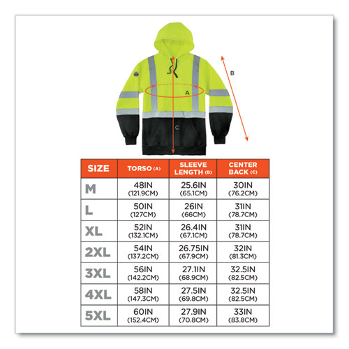 Picture of GloWear 8373 Hi-Vis Class 3 Hooded Sweatshirt with Black Bottom, Polar Fleece, Lime, Large