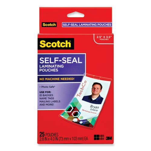 Picture of Self-Sealing Laminating Pouches, 12.5 mil, 2.31" x 4.06", Gloss Clear, 25/Pack
