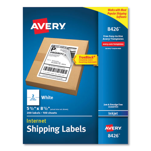 Shipping+Labels+with+TrueBlock+Technology%2C+Inkjet+Printers%2C+5.5+x+8.5%2C+White%2C+2+Labels%2FSheet%2C+100+Sheets%2FPack%2C+2+Packs