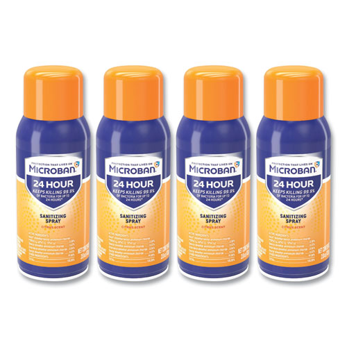 Picture of 24-Hour Disinfecting Sanitizing Spray, Travel Size, Citrus Scent, 2.8 oz Aerosol Spray, 4/Pack