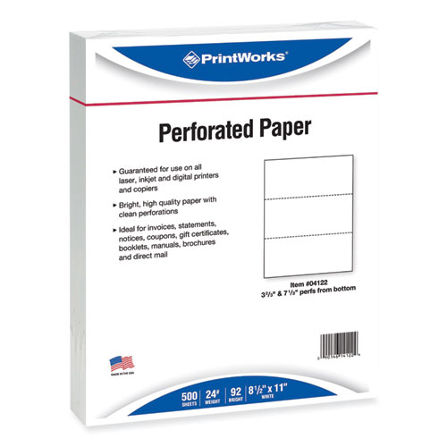 Picture of Perforated and Punched Paper, 92 Bright, 24 lb Bond Weight, 8.5 x 11, White, 500/Ream, 5 Reams/Carton