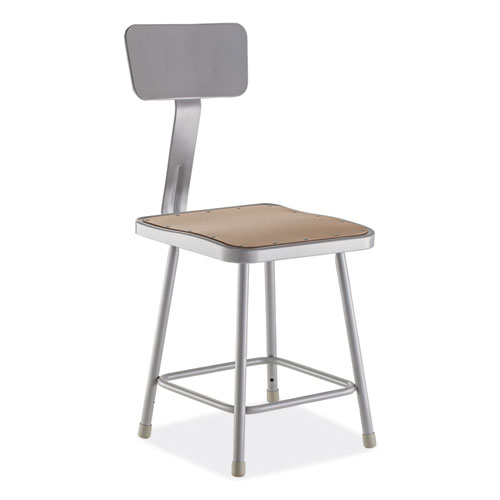Picture of 6300 Series Heavy-Duty Square Seat Stool with Backrest, Supports Up to 500 lb, 17.5" Seat Height, Brown Seat, Gray Back/Base