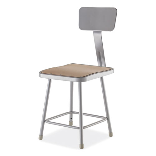 Picture of 6300 Series Heavy-Duty Square Seat Stool with Backrest, Supports Up to 500 lb, 17.5" Seat Height, Brown Seat, Gray Back/Base