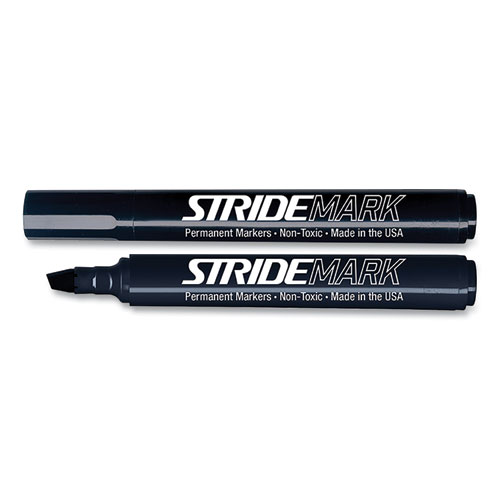 Picture of StrideMark Tank Permanent Marker, Broad Chisel Tip, Black, 12/Pack