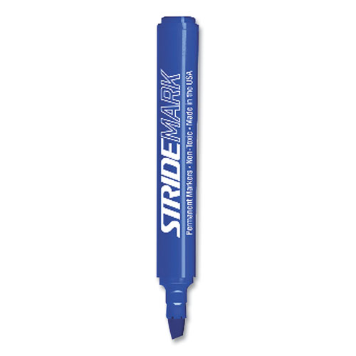 Picture of StrideMark Tank Permanent Marker, Broad Chisel Tip, Blue, 12/Pack