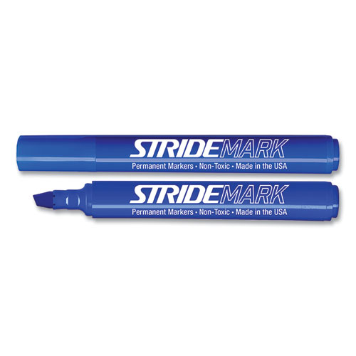 Picture of StrideMark Tank Permanent Marker, Broad Chisel Tip, Blue, 12/Pack