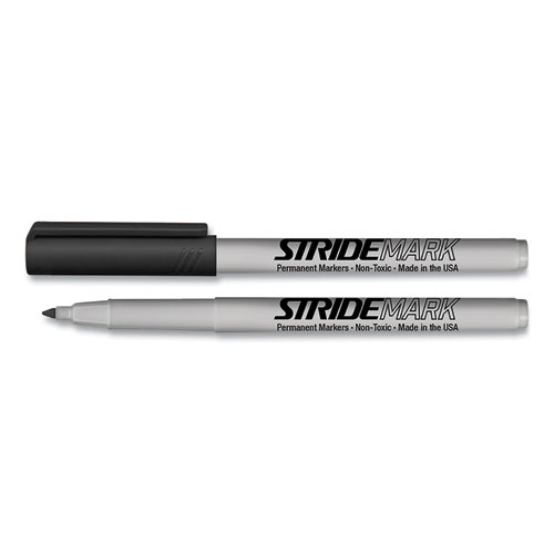 Picture of StrideMark Permanent Marker, Fine Bullet Tip, Black, 12/Box