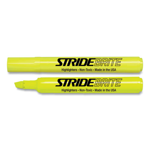 Picture of StrideBrite Tank Highlighter, Fluorescent Yellow Ink, Chisel Tip, Yellow Barrel, 12/Box