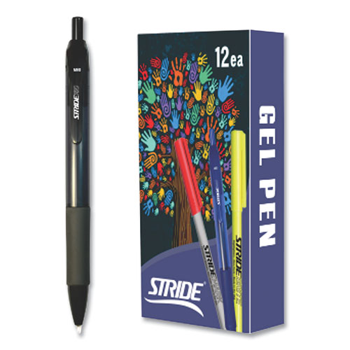 Picture of StrideRio Gel Pen, Retractable, Medium 0.7 mm, Black Ink, Translucent Black Barrel, 12/Box