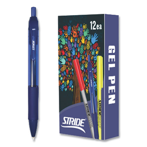 Picture of StrideRio Gel Pen, Retractable, Medium 0.7 mm, Blue Ink, Translucent Blue Barrel, 12/Box