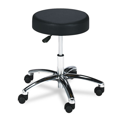 Picture of Pneumatic Lab Stool, Backless, Supports Up to 250 lb, 17" to 22" Seat Height, Black Seat, Chrome Base