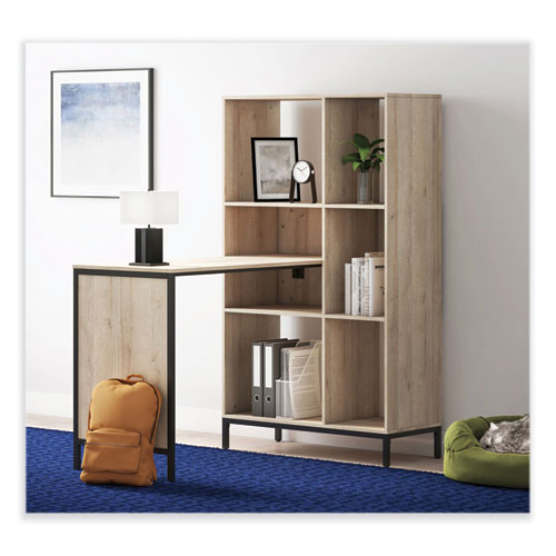 Picture of Turing Home Office Workstation with Integrated Bookcase and Power Center, 48.3" x 31.75" x 55.25", Desert Ash/Black