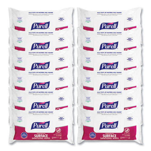 Picture of Foodservice Surface Sanitizing Wipes, 1-Ply, 7.4 x 9, Fragrance-Free, White, 72/Pouch, 12 Pouches/Carton