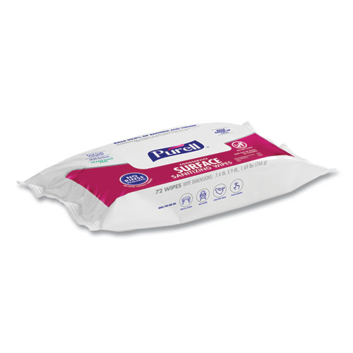 Picture of Foodservice Surface Sanitizing Wipes, 1-Ply, 7.4 x 9, Fragrance-Free, White, 72/Pouch, 12 Pouches/Carton