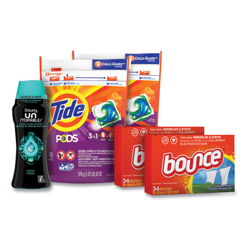 Picture of Better Together Laundry Care Bundle, (2) Bags Tide Pods, (2) Boxes Bounce Dryer Sheets, (1) Bottle Downy Unstopables