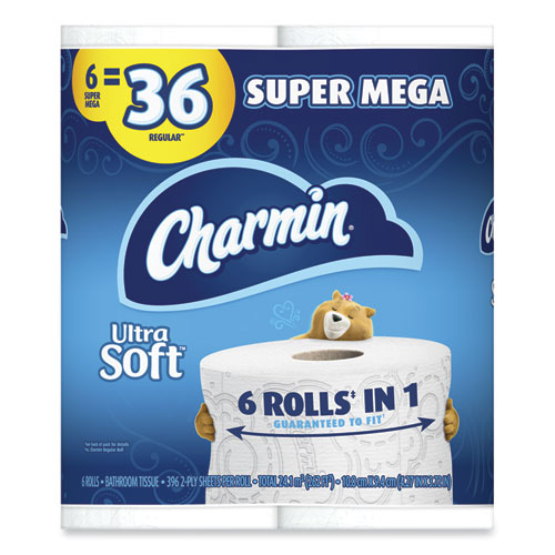 Picture of Ultra Soft Bathroom Tissue, Super Mega Roll, Septic Safe, 2-Ply, White, 396 Sheets/Roll, 18 Rolls/Carton