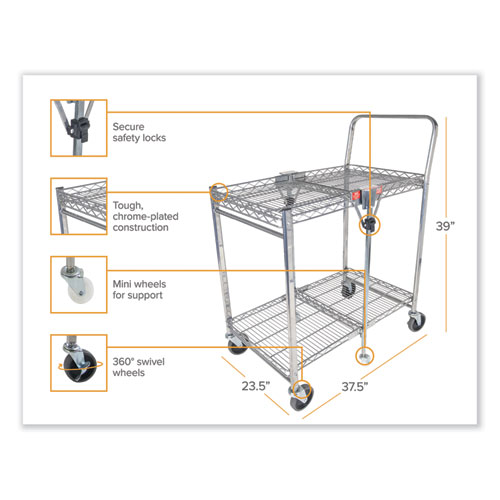 Picture of Stowaway Folding Carts, Metal, 2 Shelves, 250 lb Capacity, 35" x 37.25" x 22", Chrome