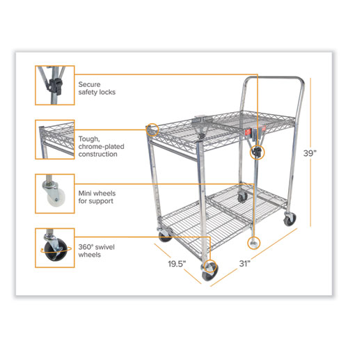 Picture of Stowaway Folding Carts, Metal, 2 Shelves, 250 lb Capacity, 29.63" x 37.25" x 18", Chrome