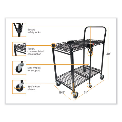 Picture of Stowaway Folding Carts, Metal, Small Cart, 2 Shelves, 400 lb Capacity, 29.63" x 37.25" x 18", Black