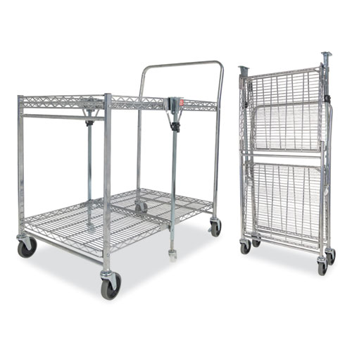Picture of Stowaway Folding Carts, Metal, 2 Shelves, 250 lb Capacity, 35" x 37.25" x 22", Chrome