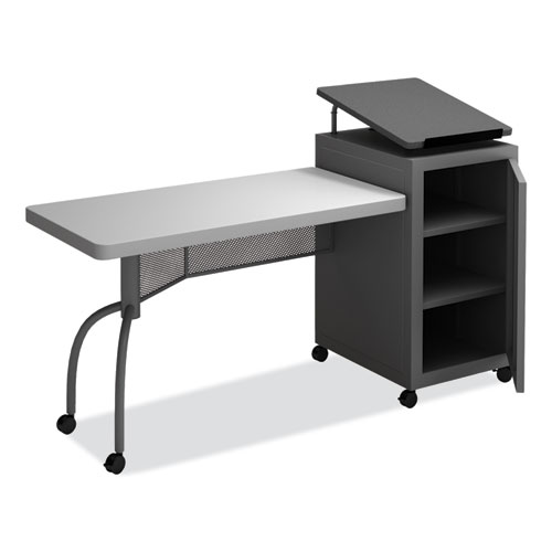 Picture of Edupod Teacher's Desk and Lectern Combo, 24" x 68" x 45", Gray Hammer Tone