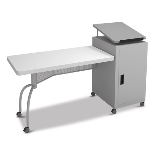Picture of Edupod Teacher's Desk and Lectern Combo, 24" x 68" x 45", Gray Hammer Tone