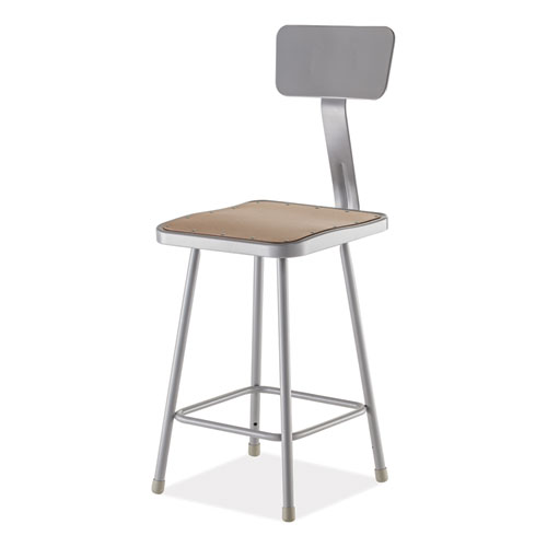 Picture of 6300 Series Heavy Duty Square Seat Stool with Backrest, Supports Up to 500 lb, 23.25" Seat Height, Brown Seat,Gray Back/Base