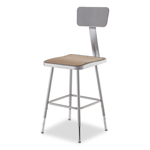 Picture of 6300 Series Height Adjustable HD Square Seat Steel Stool with Back, Supports Up to 500 lb, 18"-26" Seat Height, Brown/Gray