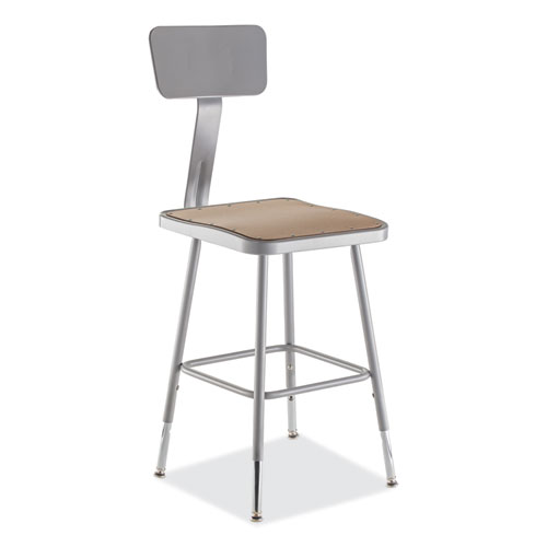 Picture of 6300 Series Height Adjustable HD Square Seat Steel Stool with Back, Supports Up to 500 lb, 18"-26" Seat Height, Brown/Gray