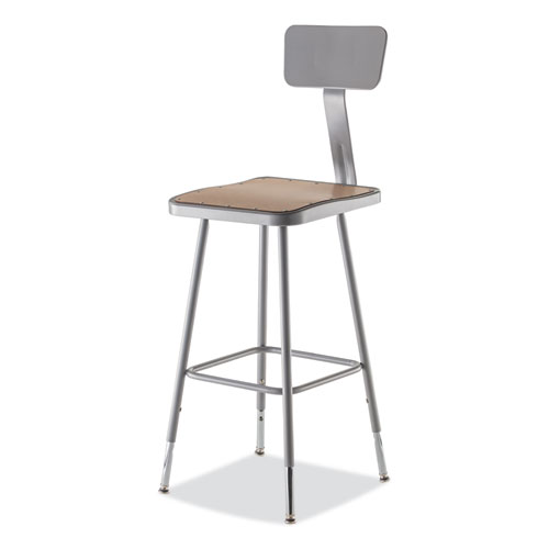 Picture of 6300 Series Height Adjustable Heavy-Duty Square Seat Stool w/ Back, Supports 500 lb, 23.75" to 31.75" Seat Height, Brown/Gray