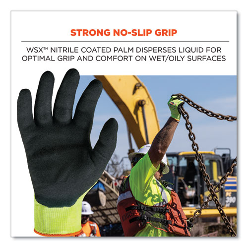Picture of ProFlex 7021 Hi-Vis Nitrile-Coated CR Gloves, EN388: 4342B, 9.75" Long, X-Large, Lime, Pair
