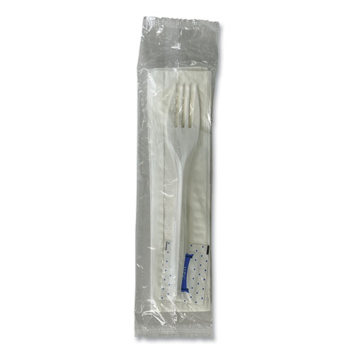 Picture of Three-Piece Utensil Set, Fork/Napkin/Salt Packet, White, 500/Carton