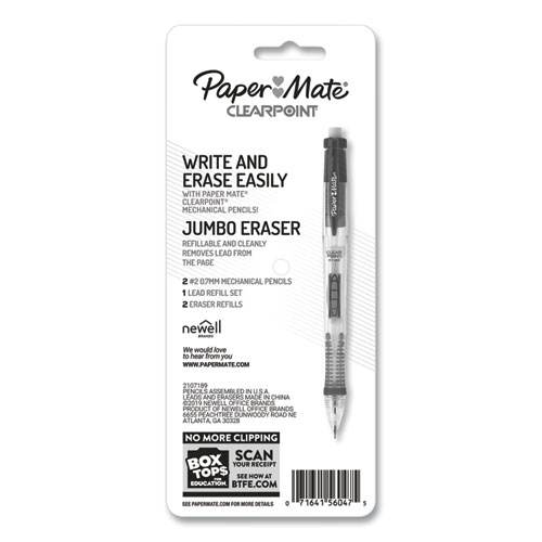 Picture of Clear Point Mechanical Pencils with Tube of Lead/Erasers, 0.7 mm, HB (#2), Black Lead, Randomly Assorted Barrel Colors, 2/PK