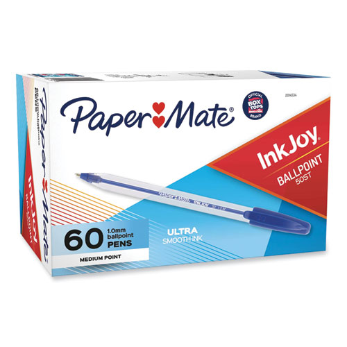 Picture of InkJoy 50ST Ballpoint Pen, Stick, Medium 1 mm, Blue Ink, Clear Barrel, 60/Pack